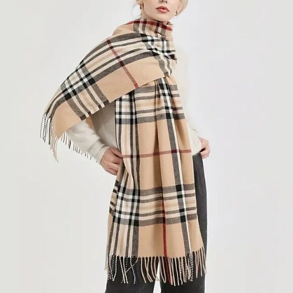 Chic Plaid Fringe Winter Scarf Super Soft Cashmere Feel Polyester - Picture 12 of 12